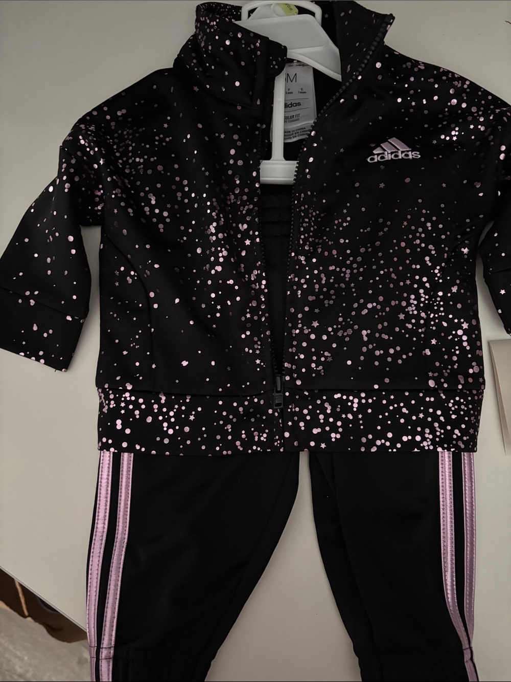 adidas Black Jacket & Pants Set with Pink Glitter Dots